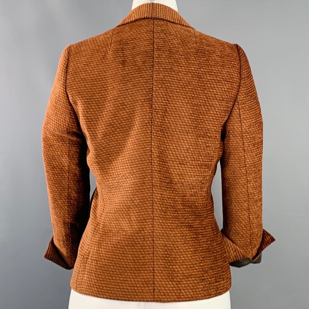 AKRIS Size 8 Orange Brown Polyester Cotton Velvet Leather Cuffs Jacket Blazer - Picture 5 of 11